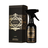 Profesionali gaminio nuotrauka Lattafa Badee Al Oud 450 ml kambario purškiklis buteliukas pateikiamas šalia originalios elegantiškos pakuotės, pabrėžiant aukščiausios kokybės ir rafinuotą kvepalų kolekcijos dizainą.